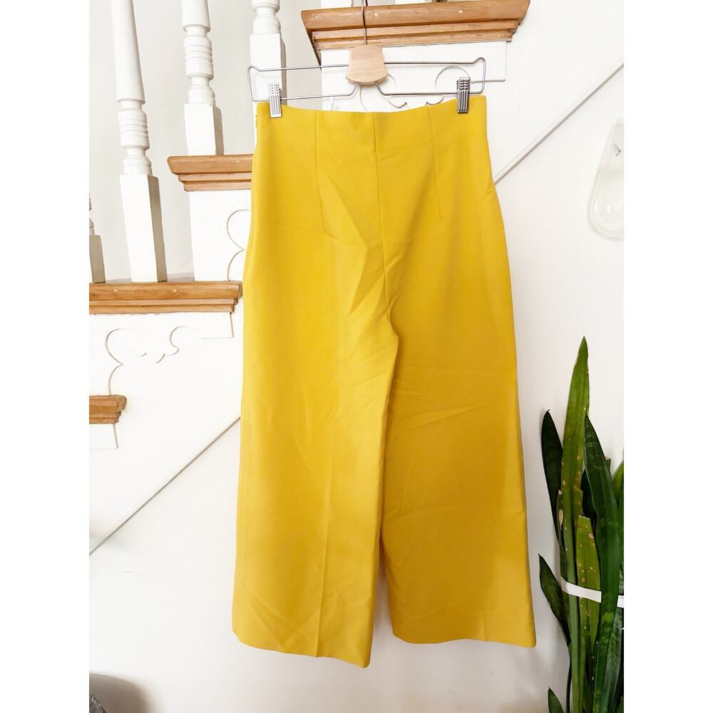 Zara High Waisted Wide Leg Cropped Pants Yellow Side Zip Trouser Size M - Picture 8 of 8